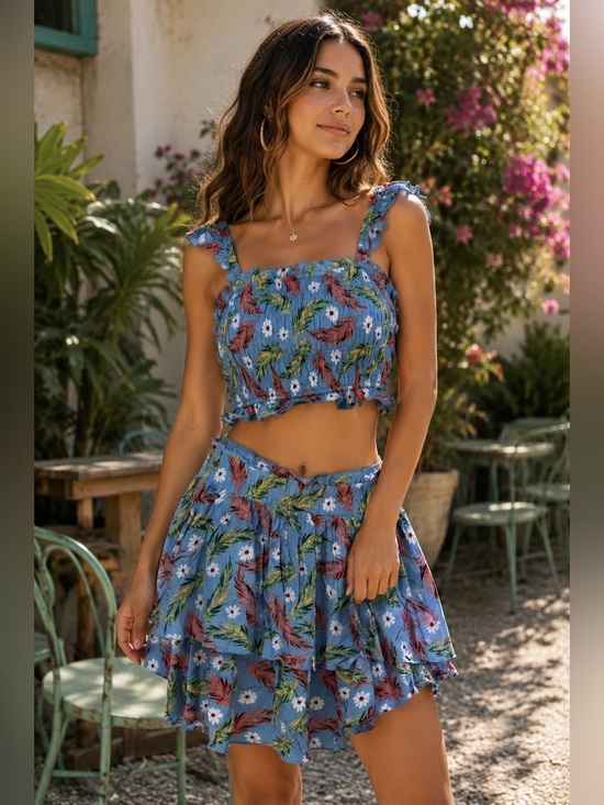 ILIA Dresses & Skirts - Illa Illa Floral Two Piece Set Size Small Boho Crop Top Skirt NWOT